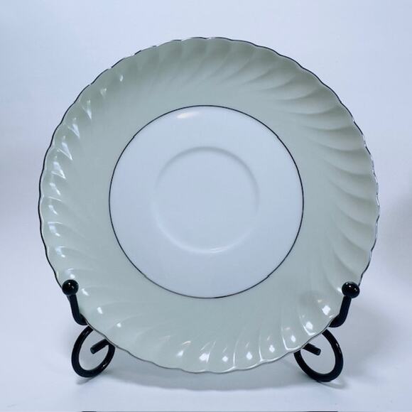 Royal Tettau South Wind Grey Green 4 Cups & Saucers Set Border Swirled w/ Trim - Picture 12 of 16